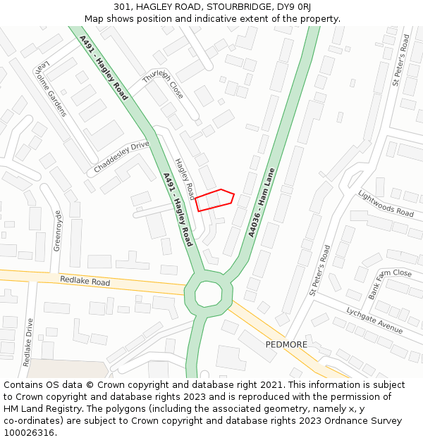 301, HAGLEY ROAD, STOURBRIDGE, DY9 0RJ: Location map and indicative extent of plot