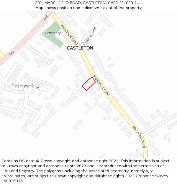 301, MARSHFIELD ROAD, CASTLETON, CARDIFF, CF3 2UU: Location map and indicative extent of plot