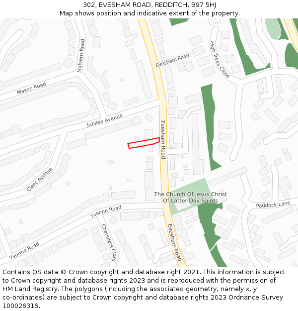 302, EVESHAM ROAD, REDDITCH, B97 5HJ: Location map and indicative extent of plot