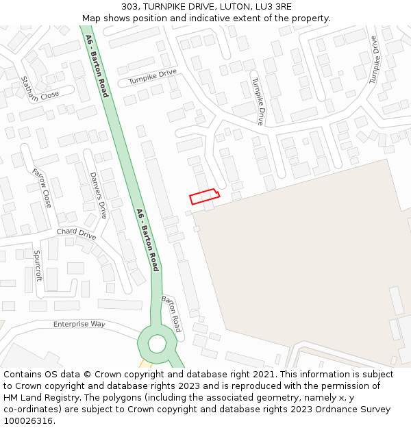 303, TURNPIKE DRIVE, LUTON, LU3 3RE: Location map and indicative extent of plot