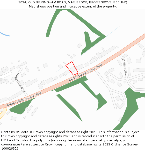 303A, OLD BIRMINGHAM ROAD, MARLBROOK, BROMSGROVE, B60 1HQ: Location map and indicative extent of plot