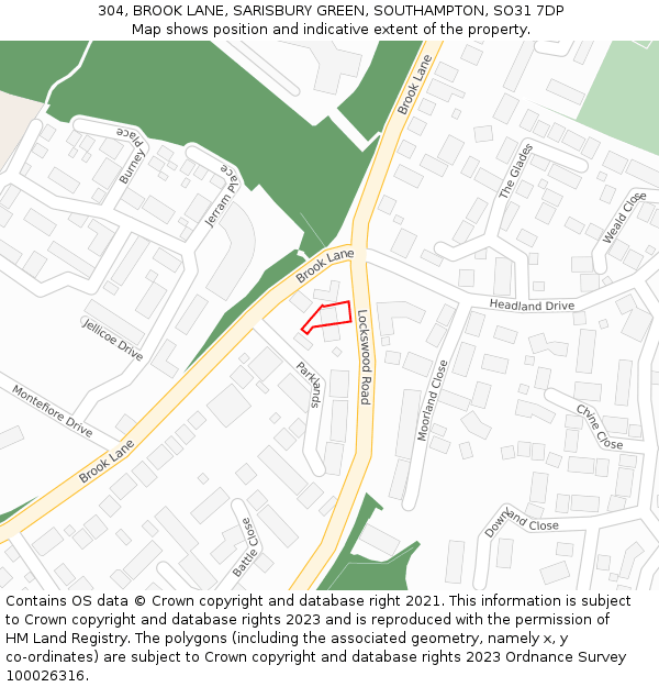 304, BROOK LANE, SARISBURY GREEN, SOUTHAMPTON, SO31 7DP: Location map and indicative extent of plot