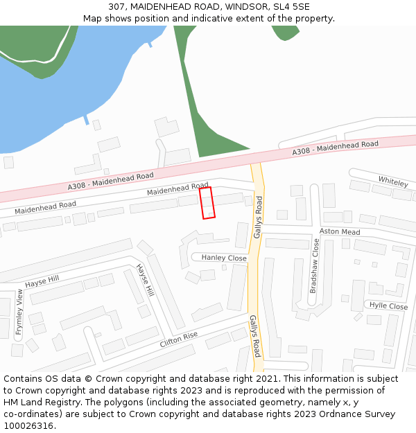 307, MAIDENHEAD ROAD, WINDSOR, SL4 5SE: Location map and indicative extent of plot