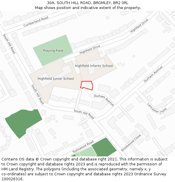 30A, SOUTH HILL ROAD, BROMLEY, BR2 0RL: Location map and indicative extent of plot