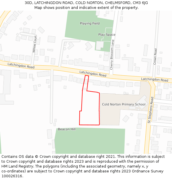 30D, LATCHINGDON ROAD, COLD NORTON, CHELMSFORD, CM3 6JG: Location map and indicative extent of plot
