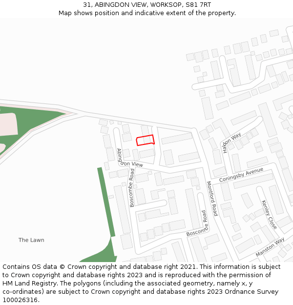 31, ABINGDON VIEW, WORKSOP, S81 7RT: Location map and indicative extent of plot