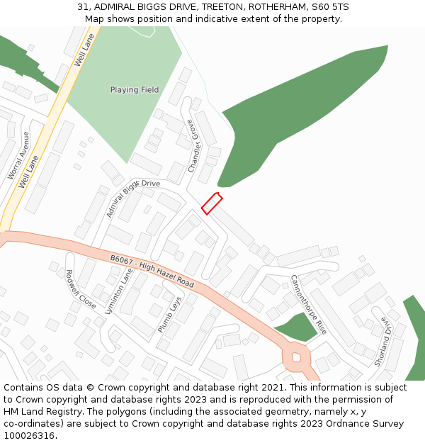 31, ADMIRAL BIGGS DRIVE, TREETON, ROTHERHAM, S60 5TS: Location map and indicative extent of plot
