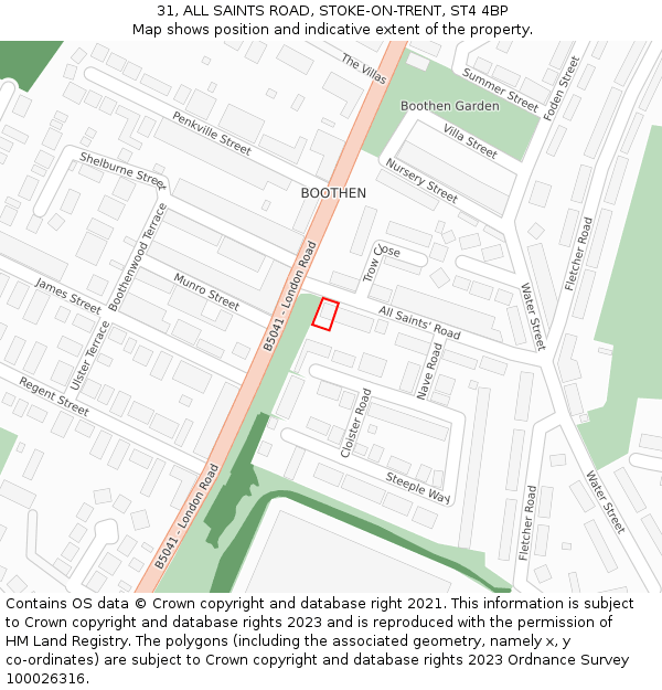 31, ALL SAINTS ROAD, STOKE-ON-TRENT, ST4 4BP: Location map and indicative extent of plot