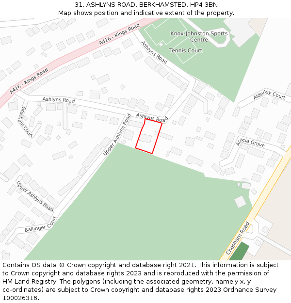 31, ASHLYNS ROAD, BERKHAMSTED, HP4 3BN: Location map and indicative extent of plot