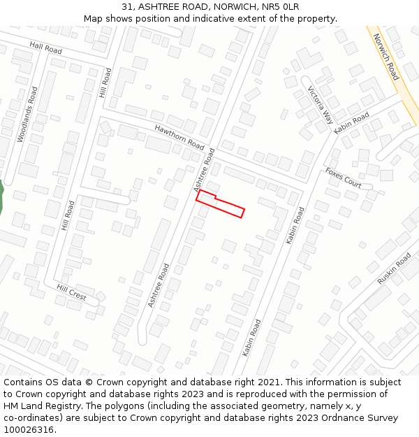 31, ASHTREE ROAD, NORWICH, NR5 0LR: Location map and indicative extent of plot