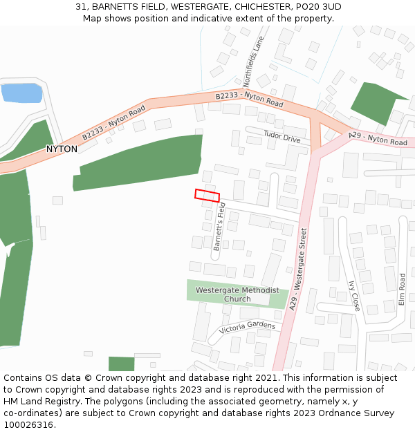 31, BARNETTS FIELD, WESTERGATE, CHICHESTER, PO20 3UD: Location map and indicative extent of plot