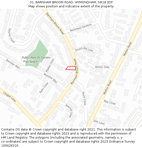 31, BARNHAM BROOM ROAD, WYMONDHAM, NR18 0DF: Location map and indicative extent of plot