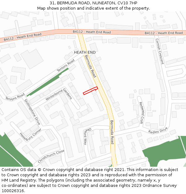 31, BERMUDA ROAD, NUNEATON, CV10 7HP: Location map and indicative extent of plot