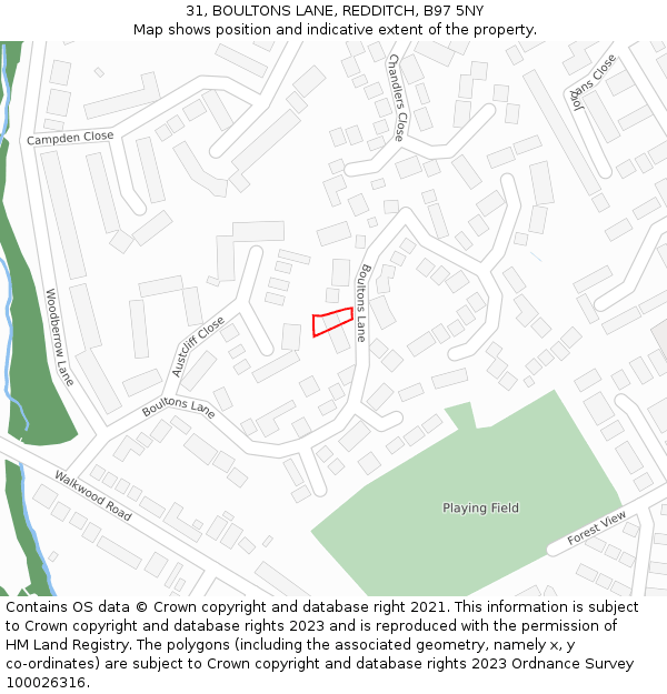 31, BOULTONS LANE, REDDITCH, B97 5NY: Location map and indicative extent of plot