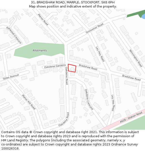31, BRADSHAW ROAD, MARPLE, STOCKPORT, SK6 6PH: Location map and indicative extent of plot