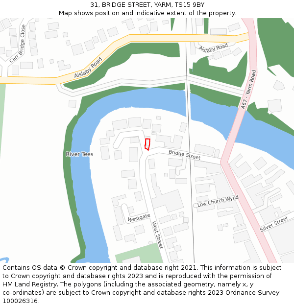 31, BRIDGE STREET, YARM, TS15 9BY: Location map and indicative extent of plot