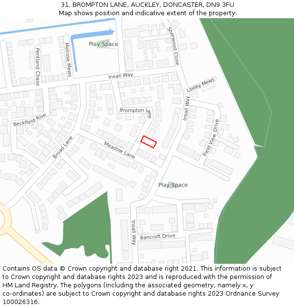 31, BROMPTON LANE, AUCKLEY, DONCASTER, DN9 3FU: Location map and indicative extent of plot