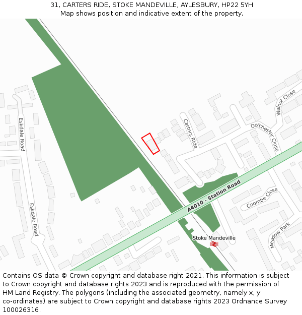 31, CARTERS RIDE, STOKE MANDEVILLE, AYLESBURY, HP22 5YH: Location map and indicative extent of plot