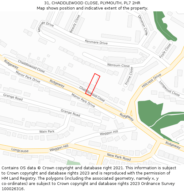 31, CHADDLEWOOD CLOSE, PLYMOUTH, PL7 2HR: Location map and indicative extent of plot