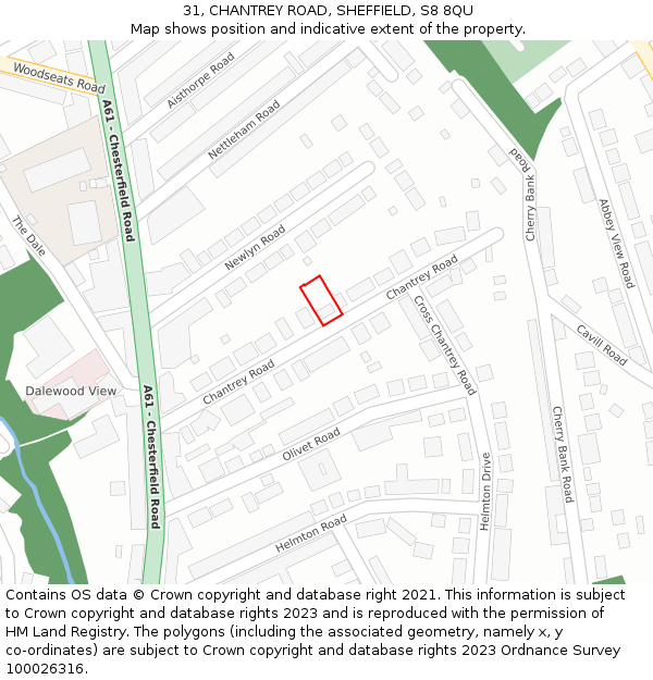 31, CHANTREY ROAD, SHEFFIELD, S8 8QU: Location map and indicative extent of plot