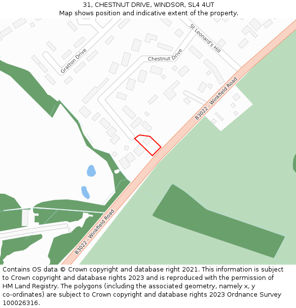 31, CHESTNUT DRIVE, WINDSOR, SL4 4UT: Location map and indicative extent of plot