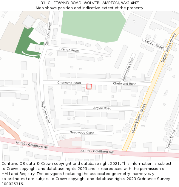 31, CHETWYND ROAD, WOLVERHAMPTON, WV2 4NZ: Location map and indicative extent of plot
