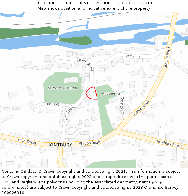 31, CHURCH STREET, KINTBURY, HUNGERFORD, RG17 9TR: Location map and indicative extent of plot