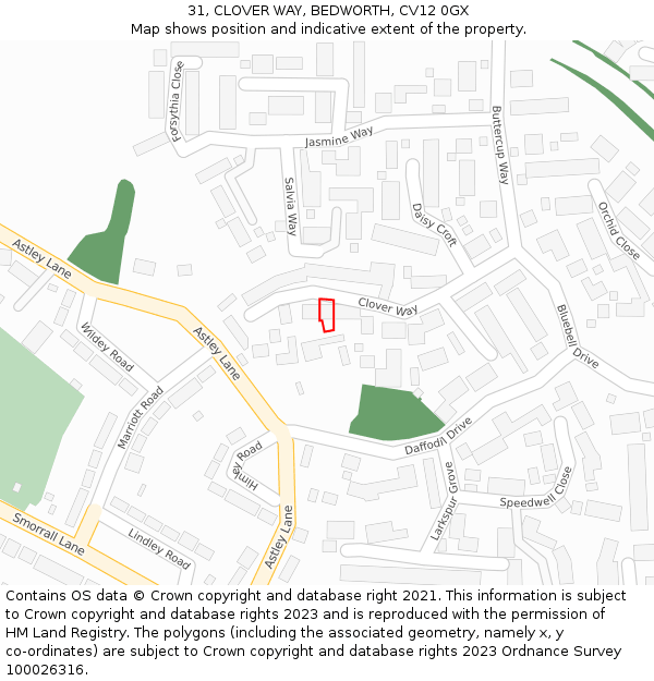 31, CLOVER WAY, BEDWORTH, CV12 0GX: Location map and indicative extent of plot