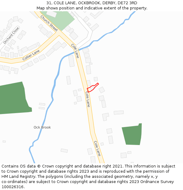 31, COLE LANE, OCKBROOK, DERBY, DE72 3RD: Location map and indicative extent of plot