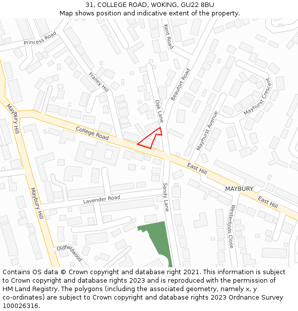 31, COLLEGE ROAD, WOKING, GU22 8BU: Location map and indicative extent of plot