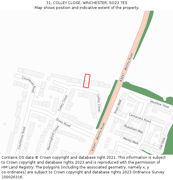 31, COLLEY CLOSE, WINCHESTER, SO23 7ES: Location map and indicative extent of plot