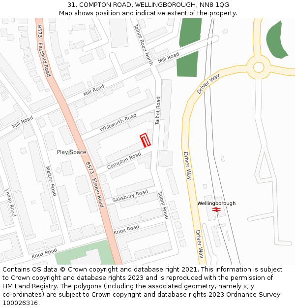 31, COMPTON ROAD, WELLINGBOROUGH, NN8 1QG: Location map and indicative extent of plot