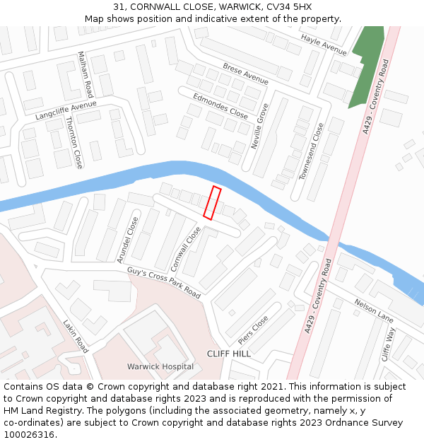 31, CORNWALL CLOSE, WARWICK, CV34 5HX: Location map and indicative extent of plot