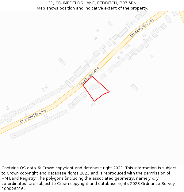 31, CRUMPFIELDS LANE, REDDITCH, B97 5PN: Location map and indicative extent of plot