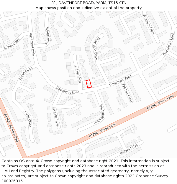 31, DAVENPORT ROAD, YARM, TS15 9TN: Location map and indicative extent of plot