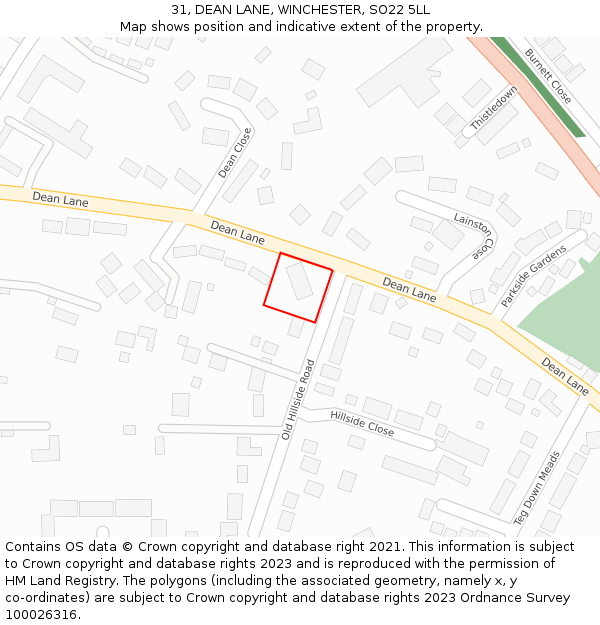 31, DEAN LANE, WINCHESTER, SO22 5LL: Location map and indicative extent of plot