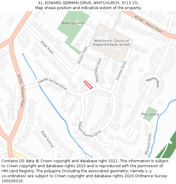 31, EDWARD GERMAN DRIVE, WHITCHURCH, SY13 1TL: Location map and indicative extent of plot