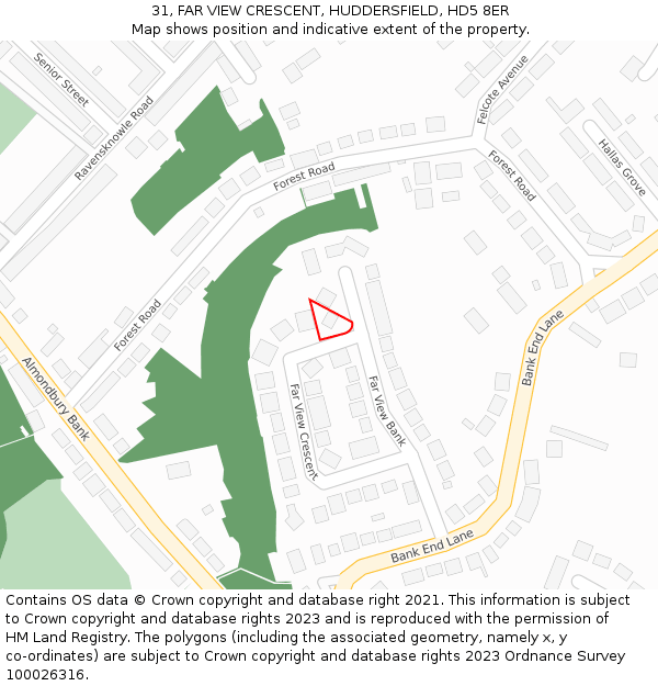 31, FAR VIEW CRESCENT, HUDDERSFIELD, HD5 8ER: Location map and indicative extent of plot