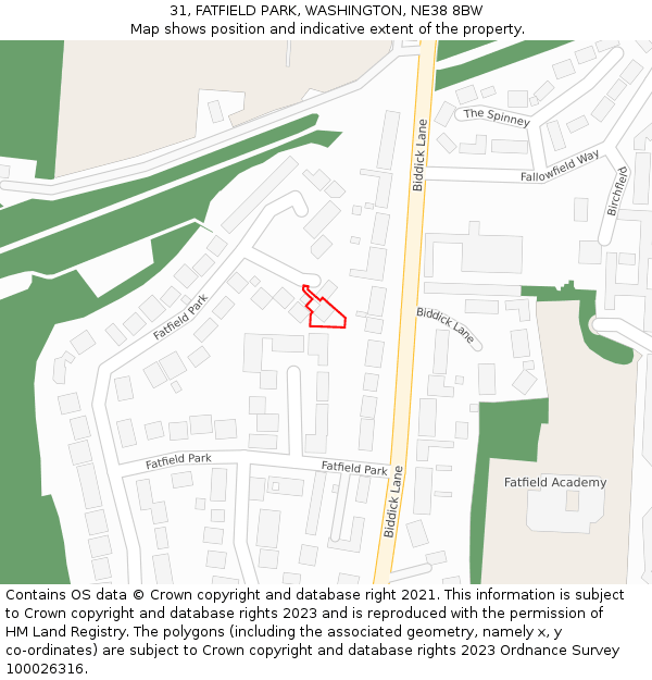 31, FATFIELD PARK, WASHINGTON, NE38 8BW: Location map and indicative extent of plot