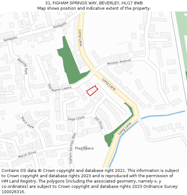 31, FIGHAM SPRINGS WAY, BEVERLEY, HU17 8WB: Location map and indicative extent of plot