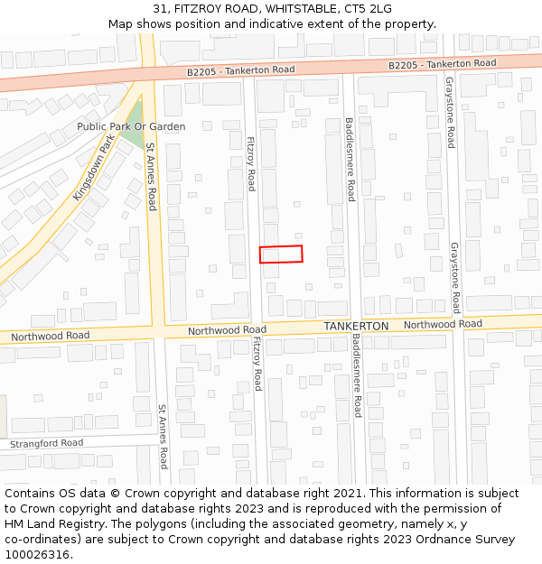 31, FITZROY ROAD, WHITSTABLE, CT5 2LG: Location map and indicative extent of plot