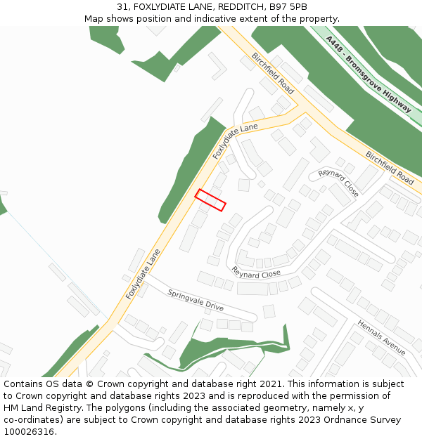 31, FOXLYDIATE LANE, REDDITCH, B97 5PB: Location map and indicative extent of plot