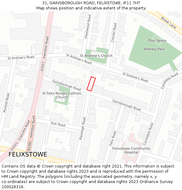 31, GAINSBOROUGH ROAD, FELIXSTOWE, IP11 7HT: Location map and indicative extent of plot