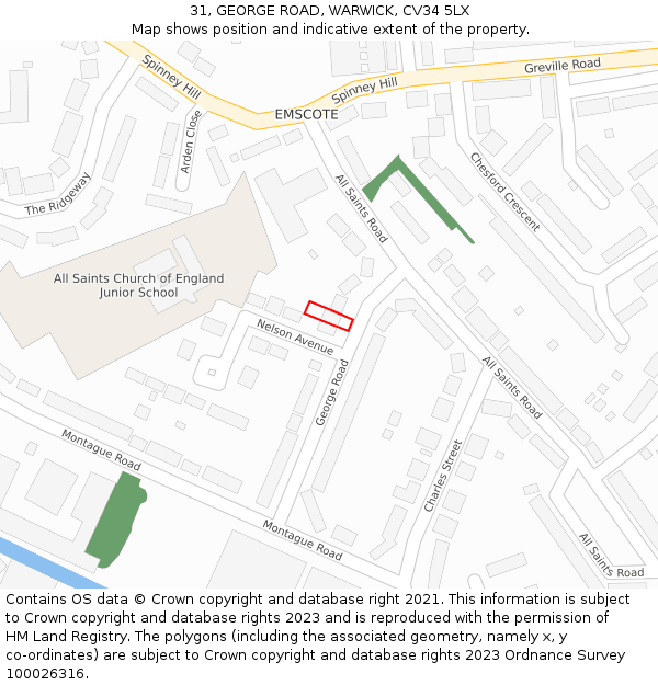 31, GEORGE ROAD, WARWICK, CV34 5LX: Location map and indicative extent of plot