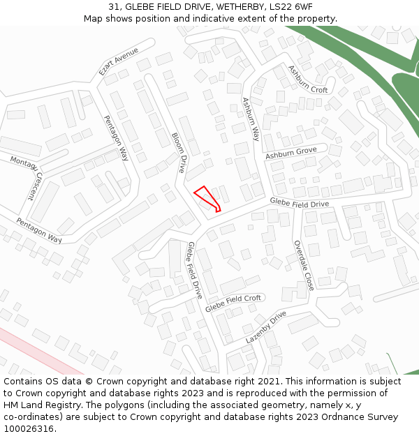 31, GLEBE FIELD DRIVE, WETHERBY, LS22 6WF: Location map and indicative extent of plot