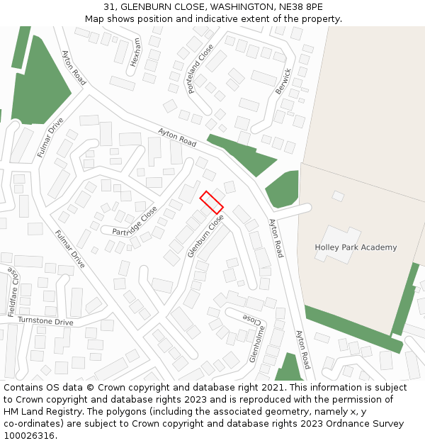 31, GLENBURN CLOSE, WASHINGTON, NE38 8PE: Location map and indicative extent of plot