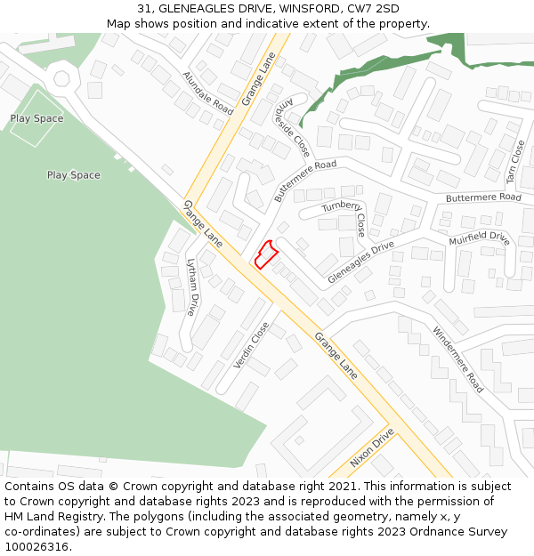 31, GLENEAGLES DRIVE, WINSFORD, CW7 2SD: Location map and indicative extent of plot