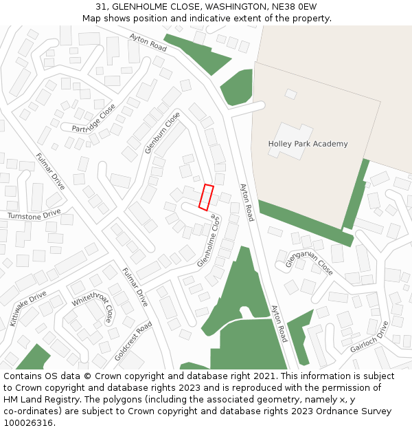 31, GLENHOLME CLOSE, WASHINGTON, NE38 0EW: Location map and indicative extent of plot