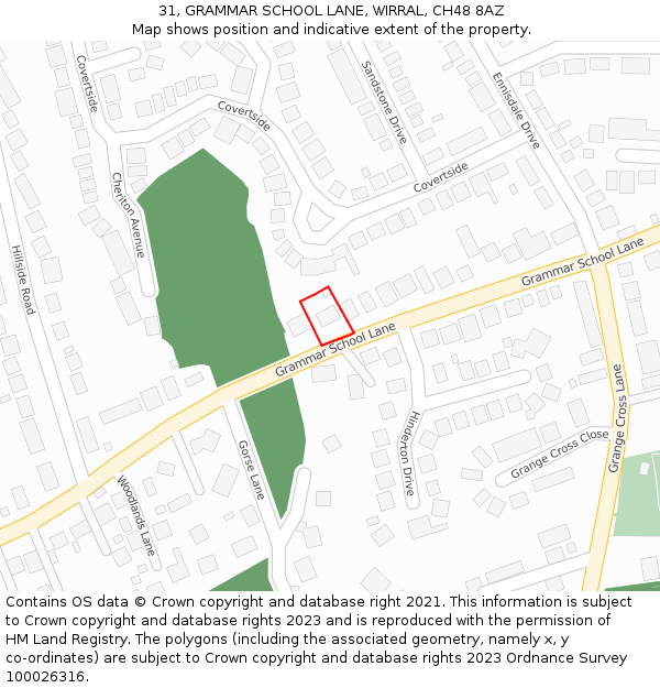 31, GRAMMAR SCHOOL LANE, WIRRAL, CH48 8AZ: Location map and indicative extent of plot