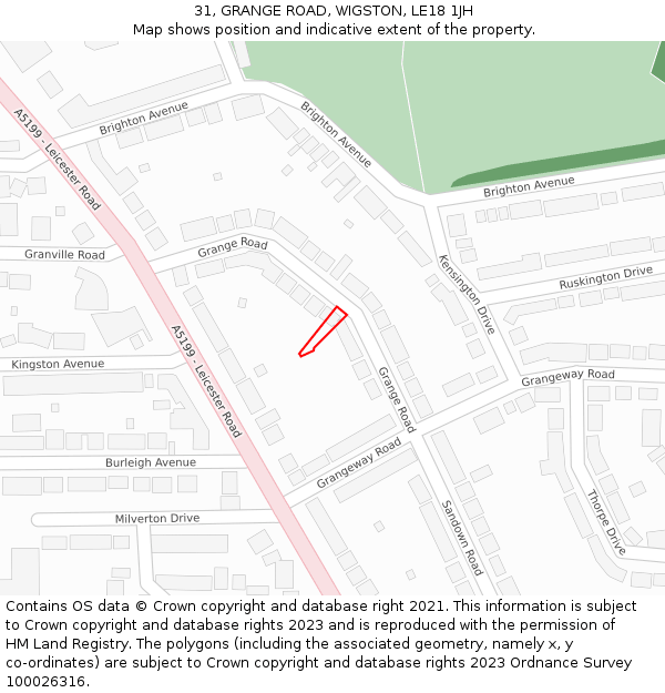 31, GRANGE ROAD, WIGSTON, LE18 1JH: Location map and indicative extent of plot